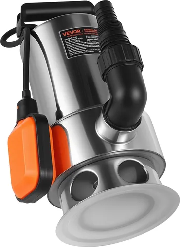 Miniatura 9 de VEVOR Bomba de sumidero sumergible de 0.68 HP, 4000 GPH, bomba de agua limpia sucia sumergible de acero inoxidable con interruptor de flotador