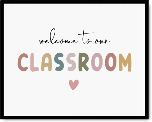 OFlyDesigns Bienvenido a Nuestro Aula Decoración Boho para el Aula, Arte de Pared Arcoíris, Regalo para Maestros, Arte de Pared para Escuela,