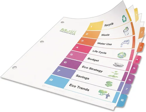 Miniatura 4 de Avery Separadores reciclados ecológicos para carpetas de 3 anillas, 8 pestañas por juego, tabla de contenido personalizable, pestañas multicolor