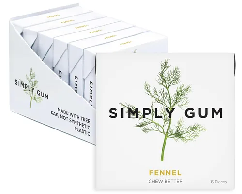 Miniatura 19 de Goma de Mascar Natural Surtida de Simply Gum, sin OGM, Vegana, 6 paquetes (90 piezas), incluye Menta, Canela, Jengibre, Hinojo, Café, Arce