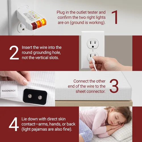 Miniatura 3 de Sábana de cama, sábana de tierra, sábana bajera ajustable de algodón orgánico para cama, 95% algodón orgánico, 5% fibra plateada con cable