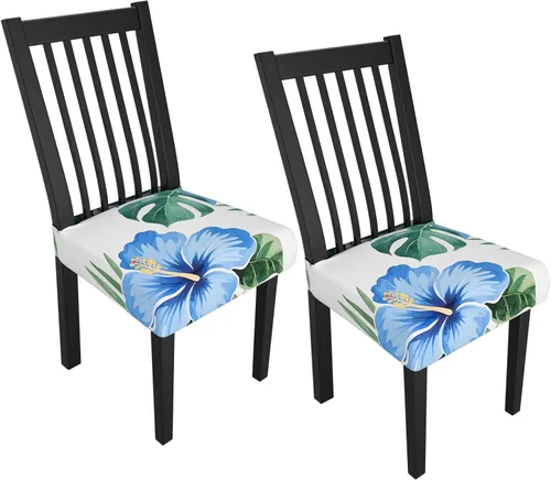 Miniatura 97 de Juego de 4 fundas elásticas para sillas de comedor, fundas para sillas de comedor con estampado floral, fundas para asientos de sillas con estampado