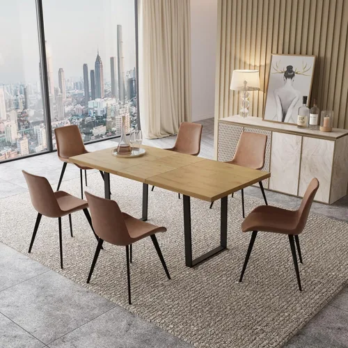Miniatura 43 de ZckyCine Conjunto moderno de mesa de comedor de 5 piezas con mesa rectangular de madera y 4 sillas tapizadas en cuero, capacidad para 4 personas