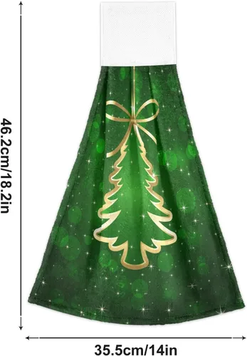 Miniatura 3 de Fondo verde con árbol de Navidad, toallas de cocina colgantes, 2 piezas, toallas de baño de mano, toallas de cocina, toalla de corbata, paños de té