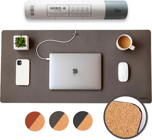 Nordik - Tapete de Escritorio de Cuero de Corcho Organizador de Cables - Gris Plomizo 35 X 17 pulgadas - Tapete Premium Extendido para Mouse para