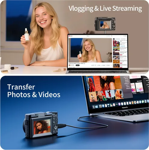 Miniatura 5 de Cámara Digital 5K, Cámaras de 64MP para Fotografía, Vlogging de YouTube, Cámara Compacta de Apuntar y Disparar con Zoom 18X UHD Autoenfoque