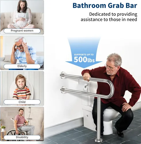 Miniatura 6 de ZUEXT - Barra de apoyo para inodoro con patas de 31.5 x 28 pulgadas, barra de soporte de inodoro moleteada de níquel cepillado con soporte