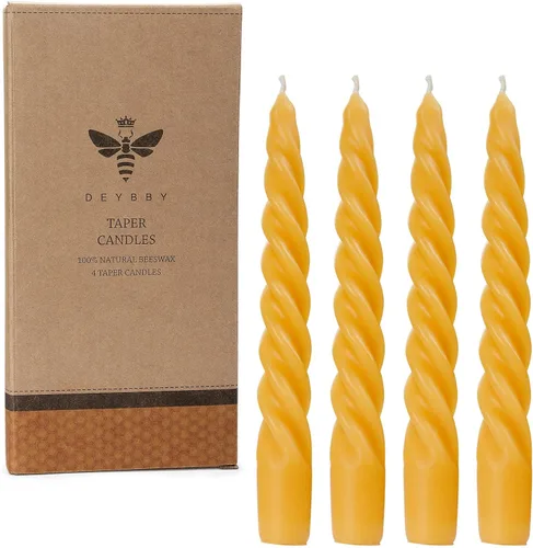 DEYBBY Juego de 4 velas espirales de cera de abeja de 7 pulgadas, sin goteo y sin humo, velas de cera de abejas puras trenzadas para decoración del