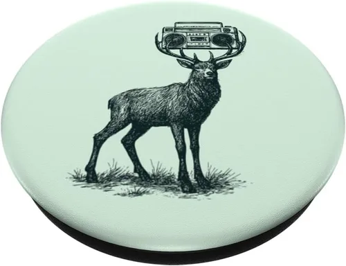 Miniatura 2 de Deer Boombox Retro Funny Animal Music PopSockets Adhesive PopGrip