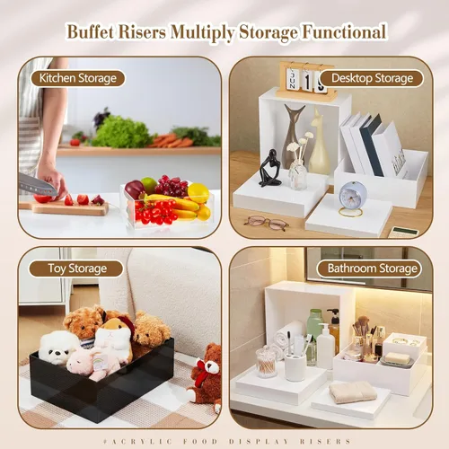Miniatura 7 de Leinuosen Juego de 7 elevadores de buffet extra grandes de 8" a 14" caja de exhibición de acrílico cuadrada elevador de mesa de postres para Blanco