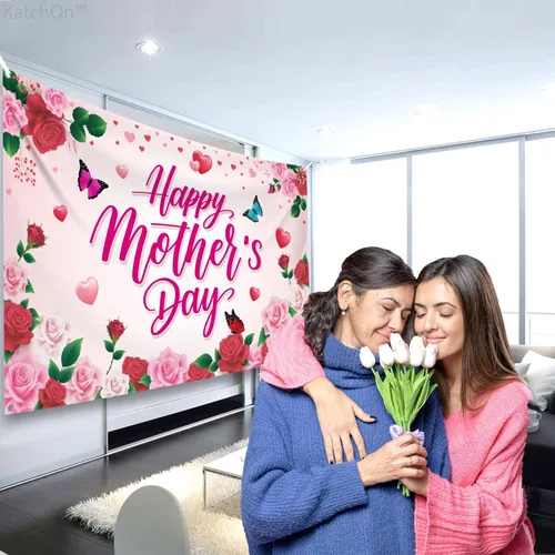 Miniatura 8 de KatchOn, Cartel de feliz día de la madre – XL, 72 x 44 pulgadas Decoraciones del día de la madre feliz para fiesta Telón de fondo rosa para Rosa