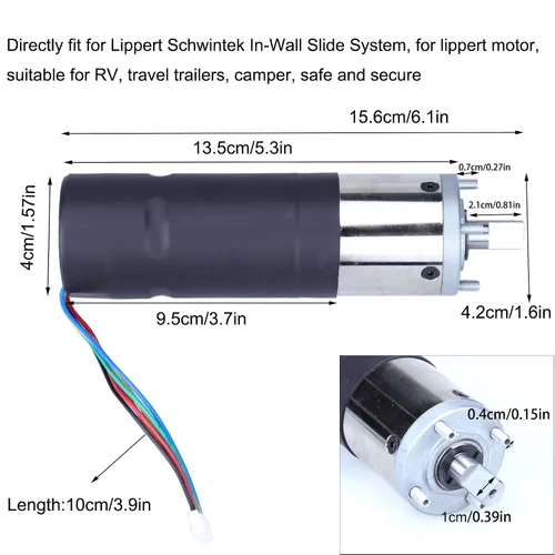 Miniatura 2 de 236575 Motor deslizante de pared RV para sistema Lippert Schwintek 300: 1 relación de engranaje de alto par 12V IG-42 0.394 in conjunto de motor