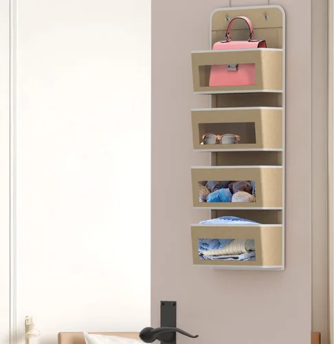 Miniatura 5 de Simple Houseware - Organizador colgante con 4 bolsillos con ventana transparente para puerta de armario, baño, despensa, color beige