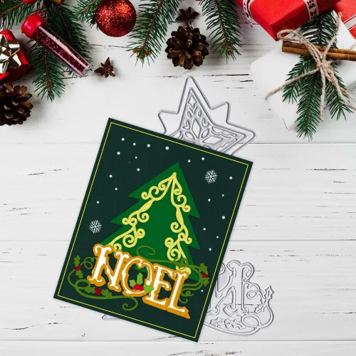 Miniatura 4 de Estivaux Marco de árbol de Navidad troquelado para hacer tarjetas, troqueles de corte de palabras de Noel de Navidad, plantillas de troqueles