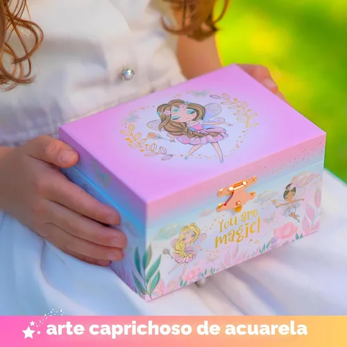 Miniatura 9 de Giggle & Honey Joyero musical de hadas para niñas, caja de música para niños con hada giratoria y espejo, regalos de cumpleaños de princesa