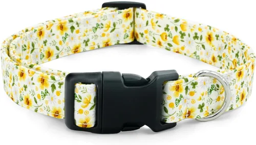 Tunkoo Collar de perro de flores de margarita, bonito collar floral ajustable para perros machos y hembras con hebilla de plástico fuerte, para