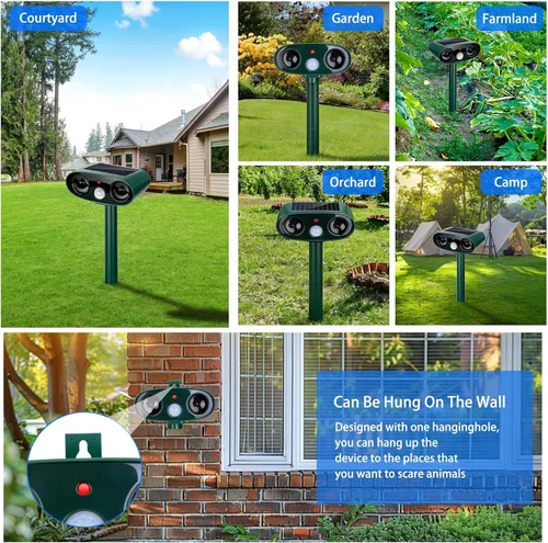 Miniatura 8 de Repelente solar ultrasónico de animales para exteriores, paquete de 4 dispositivos repelentes de osos impermeables y disuasorio de gatos para patio