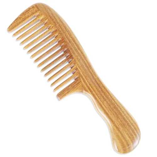 Miniatura 10 de Onedor Peine de pelo de sándalo verde natural, peine desenredante extragrande, 100% natural, antiestático, hecho a mano, marrón claro, para todas