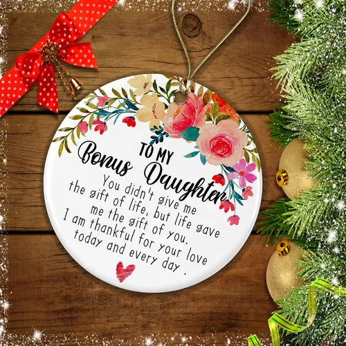 Miniatura 2 de OystersPearl To My Bonus Daughter Adornos de Navidad – Regalos de recuerdo de Navidad para hija – Adorno para hija – Adorno de cerámica impresa