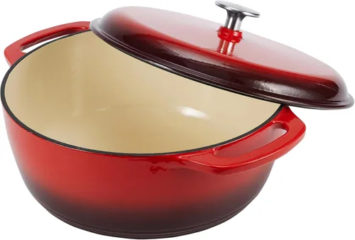Miniatura 3 de Horno holandés cubierto de hierro fundido esmaltado Amazon Basics, 6 cuartos de galón, color rojo.