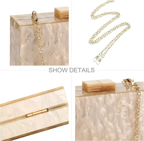 Miniatura 4 de Monederos y bolsos de acrílico con mármol para mujer elegante banquete de noche caja de mano cruzada