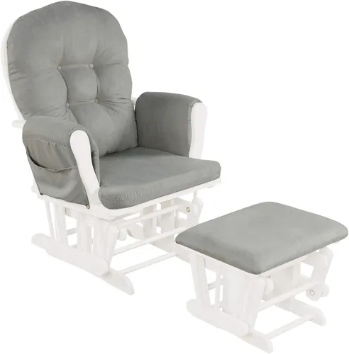 Mecedora de planeador Costzon para guardería con otomana, mecedora de planeador tapizada con comodidad y cojín acolchado, bolsillo de