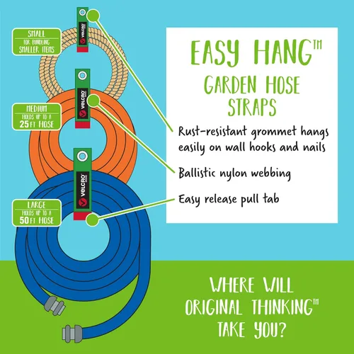Miniatura 3 de Velcro Brand Easy Hang - Organizador de manguera de jardín o cable de extensión. Soporta hasta 100 libras. Correas resistentes perfectas