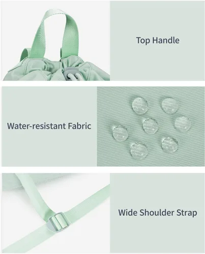 Miniatura 8 de WANDF Mochila con cordón para mujer, bolsa de gimnasio con correa para esterilla de yoga, resistente al agua, con bolsillo de malla, Verde