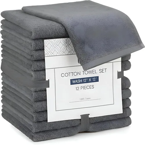Miniatura 20 de Linteum Textile - Juego de toallas faciales de 12 x 12 pulgadas, 100% algodón suave, 16 paños hilados de un solo anillo, toallas faciales