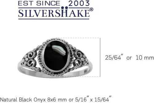 Miniatura 3 de Silvershake 8x6mm Oval Shape Inlay 925 Sterling Silver Filigree Victorian Style Ring