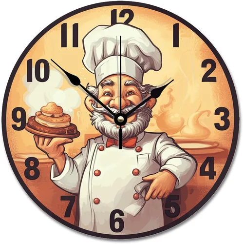 Miniatura 23 de ArogGeld Chef - Reloj de pared de cocina de madera, 10 silencioso, sin tictac, de cuarzo, funciona con pilas, para sala de estar, dormitorio