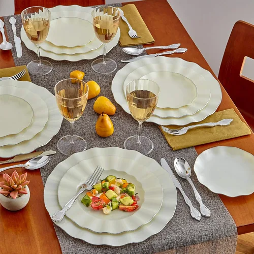 Miniatura 2 de Silver Spoons Platos de postre desechables 10 piezas Platos de plástico resistente Elegante aspecto fino de porcelana Velo, marfil