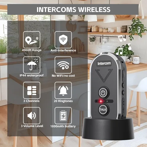 Miniatura 2 de Timbre inalámbrico para el hogar, sistema de intercomunicación inalámbrico de 4900 pies de largo alcance, timbre de intercomunicador bidireccional