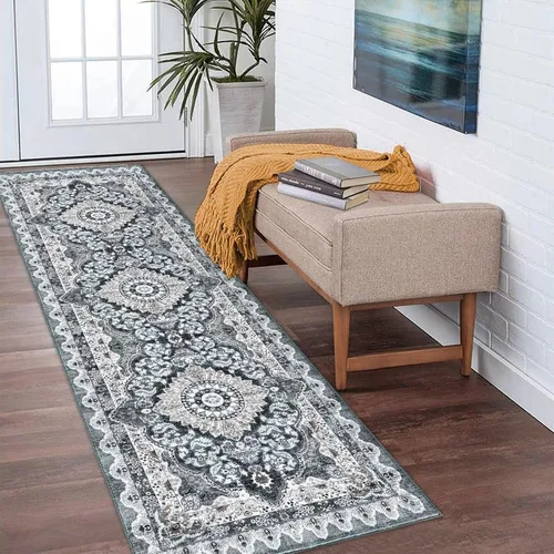 Miniatura 13 de FairOnly Alfombra bohemia lavable de 2 x 6 pies, estilo vintage, envejecida, tribal, antideslizante, no desprende pelusa, suave, plegable, alfombra