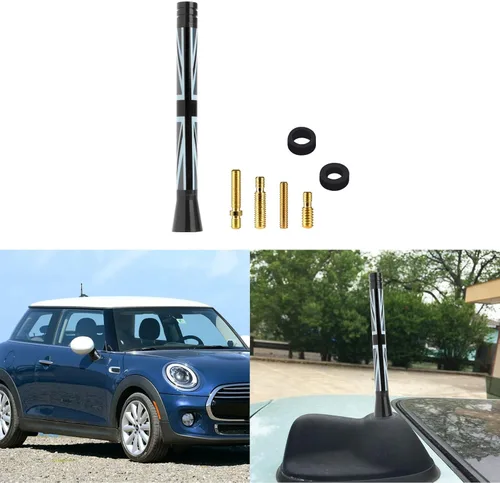 Miniatura 11 de x xotic tech Antena corta para automóvil con bandera de Union Jack compatible con Mini Cooper todos los modelos de 3 pulgadas (negro/gris)