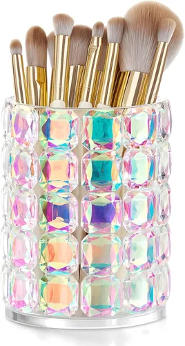 Organizador de maquillaje, soporte para brochas de maquillaje, soportes multifuncionales iridiscentes para cepillos de dientes, soporte Qtip,