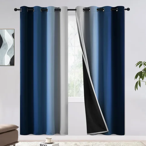 Miniatura 36 de COSVIYA - Cortinas 100% opacas y visillos con ombre, cortinas negras de 63 pulgadas de largo, 2 paneles, cortinas de oscurecimiento total