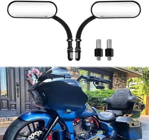 Miniatura 2 de Negro 0.315 in 0.394 in motocicleta mini oval retrovisor espejos para Dyna Softail Touring Sportster 883 1200 Electra Glide Cruisers Choppers