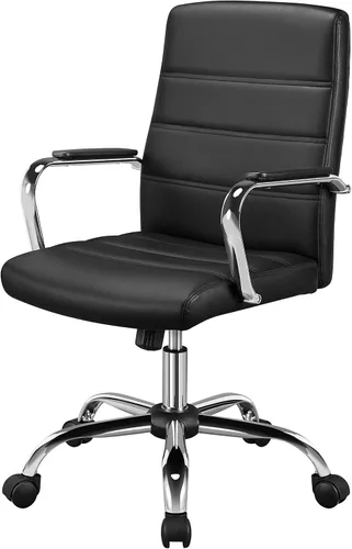 Yaheetech Sillas ejecutivas gerenciales, silla de trabajo de oficina, respaldo medio, silla de escritorio ergonómica de piel sintética con soporte
