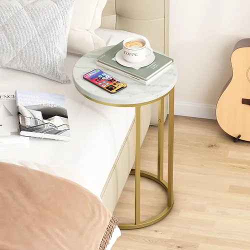 Miniatura 4 de Function Home Mesa auxiliar de mesa C, mesa auxiliar de sofá en forma de C de mármol, mesas de sofá que se deslizan por debajo, mesa decorativa