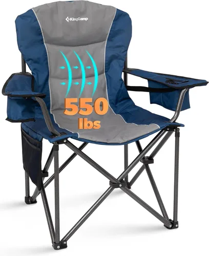 Miniatura 21 de KingCamp Silla plegable de campamento de gran tamaño, resistente 450 libras con soporte lumbar, asiento acolchado con soporte para tazas y bolsa
