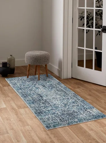Miniatura 5 de Morebes Alfombra Bohemia Azul para Baño 2x4.3 pies, Alfombra de Pasillo Lavable Antideslizante Tapete de Baño Suave, Alfombras de Piso