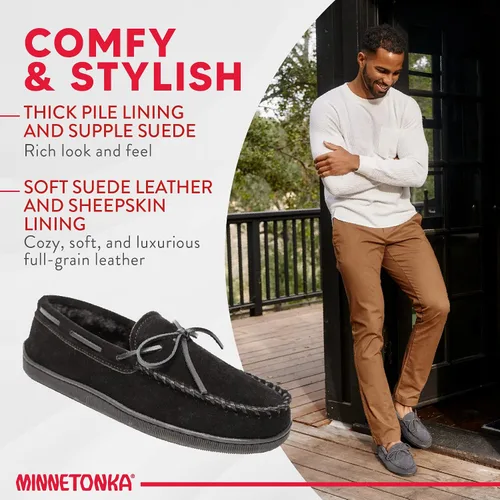 Miniatura 4 de Minnetonka - Pantuflas con suela rígida y forro de pelo para hombre