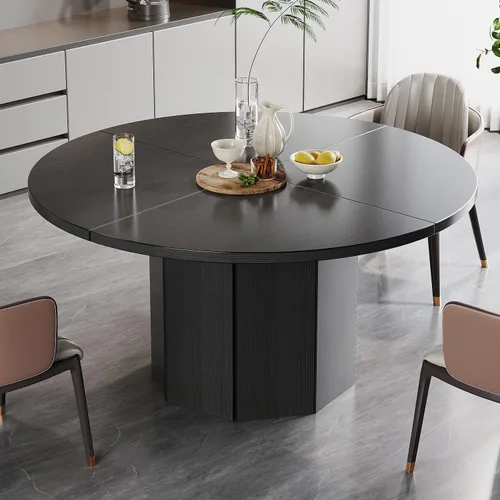 Miniatura 10 de HSH Mesa de comedor redonda para 4-6 personas, mesa de cocina de mármol sintético negro de 47", mesa de comedor moderna de madera para sala de estar