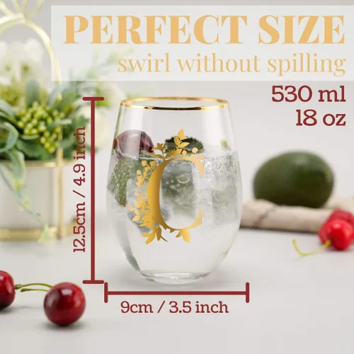Miniatura 3 de Onebttl Copas de vino únicas sin tallo, copa de vino inicial para vino tinto o blanco, 18 onzas, monogramada, dorada, para mujeres, niñas, mujeres