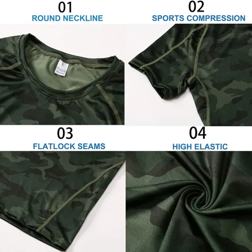 Miniatura 6 de SPVISE Camisetas de compresión para hombre, de manga corta, para entrenamiento, gimnasio, correr, secado fresco, deportes, capa base, atléticas
