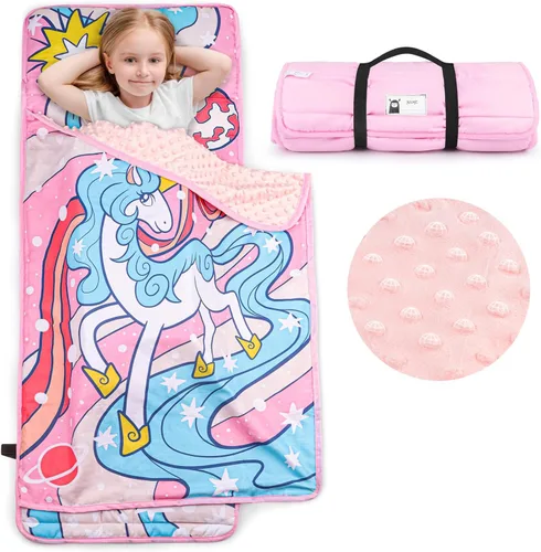 Miniatura 8 de TANOSHII® Tapete para siesta para niños pequeños con almohada y manta, tapete portátil para dormir para niños, para guardería, preescolar, 21 x 53