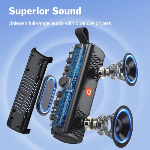 Miniatura 2 de DOSS E-gob II Altavoces Bluetooth portátiles con sonido superior y graves extra, IPX6 resistente al agua, micrófono integrado, controlador de 12 W