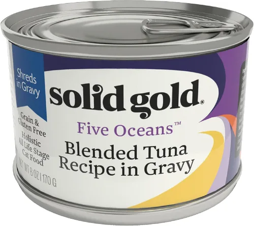 Miniatura 26 de Solid Gold comida húmeda para gatos desmenuzada con salsa - Alimento enlatado para gatos hecho con atún real y caballa - Sin granos de los Cinco