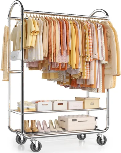 Miniatura 8 de EAGMAK Percheros de ropa resistentes para colgar ropa, 720 libras, perchero con ruedas con cerradura, organizador de armario de metal para Negro